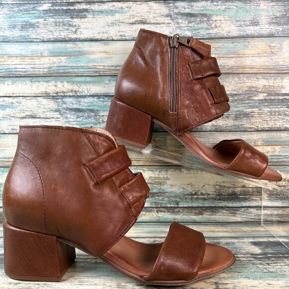 Miz Mooz Dress Sandals Womens Brennan 5.5-6 Brown Leather Zip Gladiator Open Toe - Picture 1 of 11